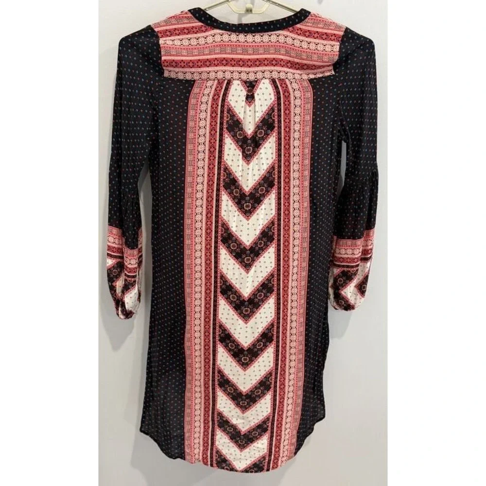 Free People Peacemaker Dress Size M Red‎ Black Tribal Print High Low BOHO M